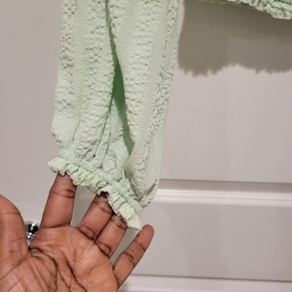 Free People Lolita Green Smocked Blouse XS # 611 - Picture 5 of 6